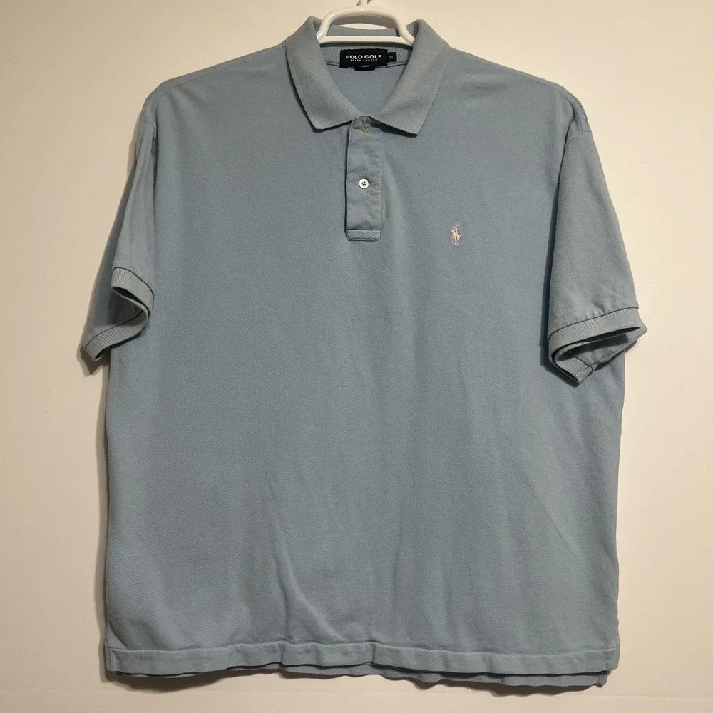 Polo Ralph Lauren Polo Shirt Mens XL Blue Short Sleeve Cotton Pink Pony Logo